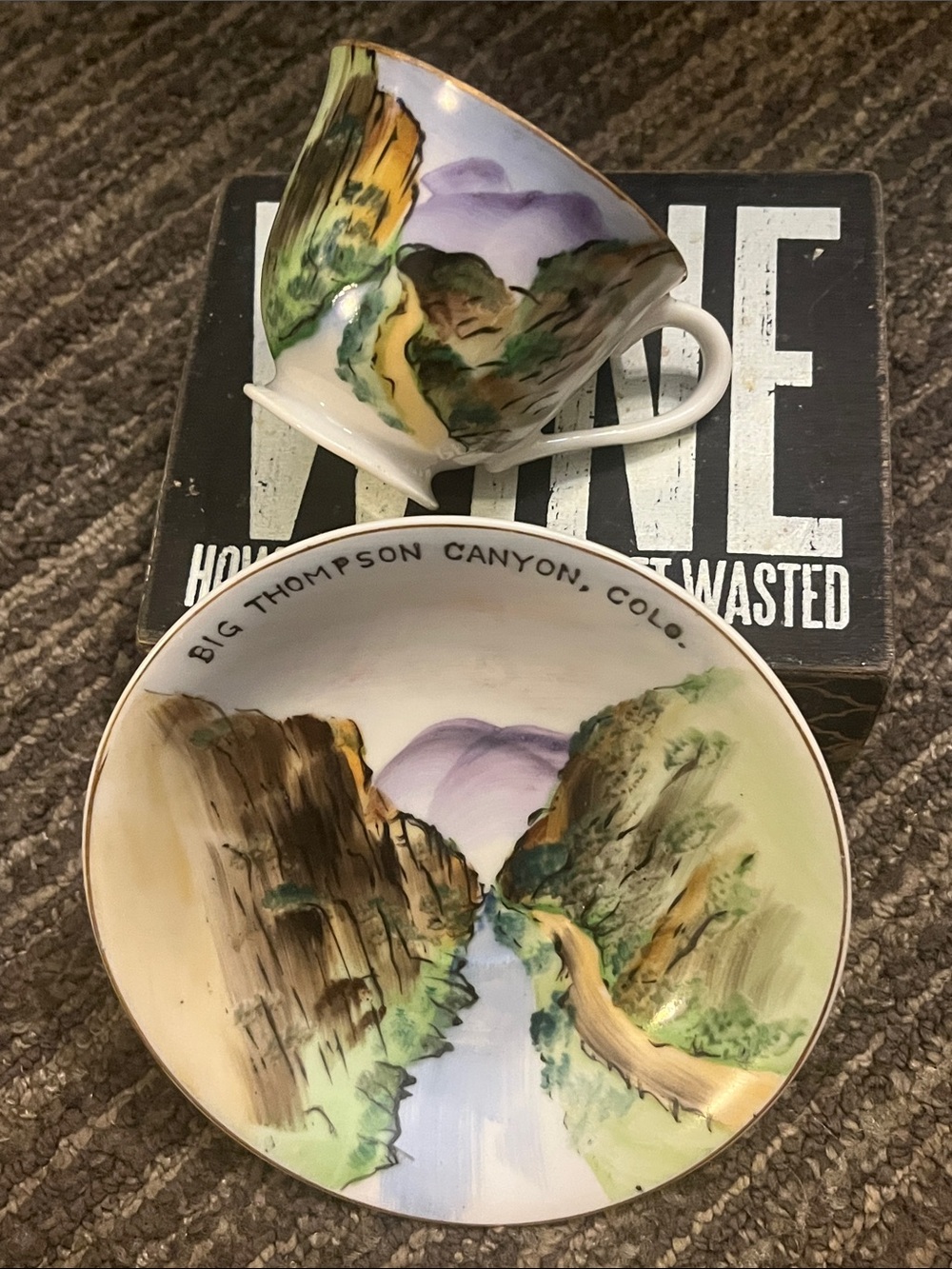 Hand-Painted Big Thompson Canyon Ceramic Plate & Cup - vintage souvenir
